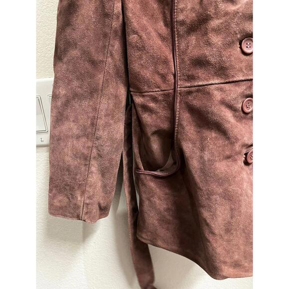 Vintage Brown Suede Style Jacket Boho Western Y2K Tie Waist Fitted Women 9/10 - Picture 5 of 7